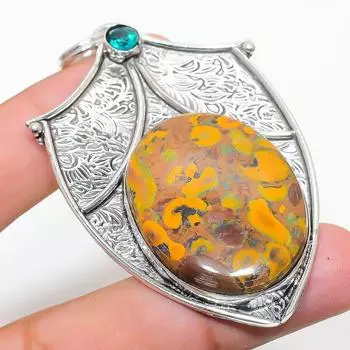 Natural Bamboo Jasper, Blue Topaz 925 Sterling Silver Gift Pendant 2.88 b3i56