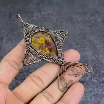 Natural Bamboo Jasper Gemstone Copper Wire Wrap Jewelry Pendant 3.74 d5Y11