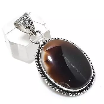 Natural Banded Agate Gemstone 925 Sterling Silver Jewelry Pendant 1.81 Z8V99