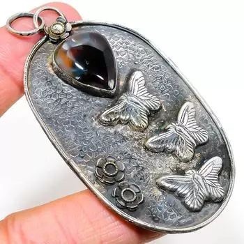 Natural Banded Agate Gemstone Handmade 925 Sterling Silver Pendant 3.27 w9A12