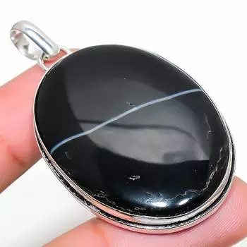 Natural Banded Agate Gemstone Handmade 925 Sterling Silver Pendant 2.36 k8F69