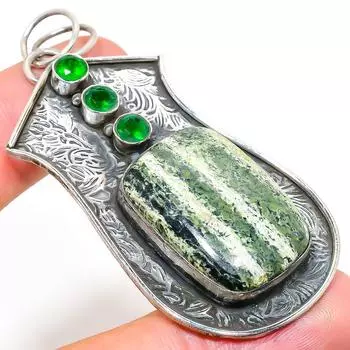 Natural Banded Green Opal,Diopside Stone 925 Sterling Silver Pendant 2.88 R5y21