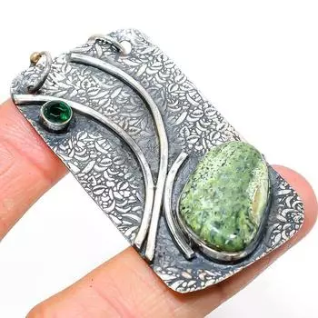 Natural Banded Green Opal,Diopside Stone 925 Sterling Silver Pendant 2.52 R1E73
