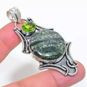 Natural Banded Green Opal, Peridot 925 Sterling Silver Pendant 2.56 B6h62