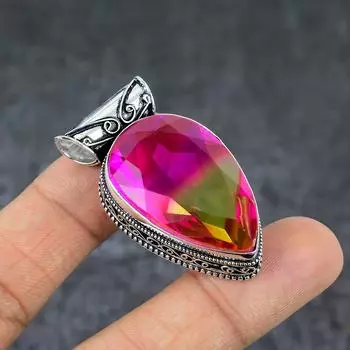 Ювелирный кулон из стерлингового серебра 925 пробы с натуральным двухцветным турмалином 1,89 дюйма B4F27