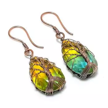 Серьги из стерлингового серебра 925 пробы с натуральным двухцветным турмалином 2,05 дюйма g6r17