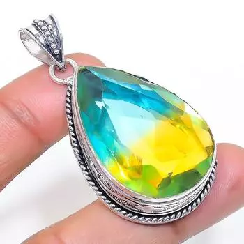 Подвеска из стерлингового серебра 925 пробы с натуральным двухцветным турмалином 2,05 дюйма C3H85