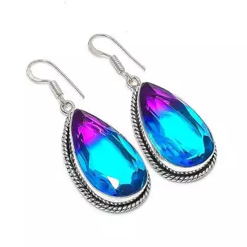 Natural Bi-Color Tourmaline 925 Sterling Silver Jewelry Earring 2.01 Y5V71