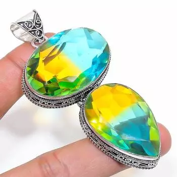 Natural Bi-Color Tourmaline 925 Sterling Silver Jewelry Pendant 3.23 h5G91