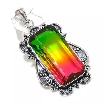 Natural Bi-Color Tourmaline 925 Sterling Silver Jewelry Pendant 2.60 d4a13
