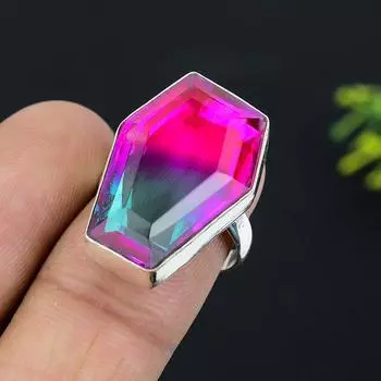 Кольцо из стерлингового серебра 925 пробы с натуральным двухцветным турмалином, размер 8 o4w03