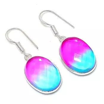 Серьги из стерлингового серебра 925 пробы с натуральным двухцветным турмалином 1,58 дюйма K7o82