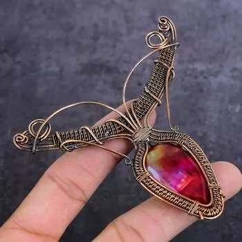 Natural Bi-Color Tourmaline Gemstone Copper Wire Wrap Jewelry Pendant 3.86 y5C57