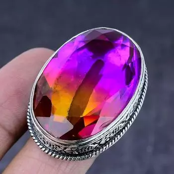 Кольцо из серебра 925 пробы с натуральным двухцветным турмалином ручной работы S.8.5 C9m56