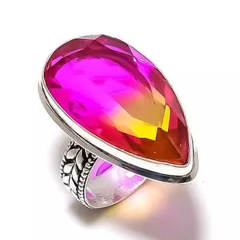 Кольцо ручной работы из стерлингового серебра 925 пробы с натуральным двухцветным турмалином S.9 R5i58