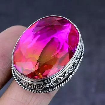 Кольцо из серебра 925 пробы с натуральным двухцветным турмалином ручной работы S.8.5 i5N76