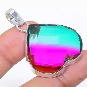 Natural Bi Tourmaline Gemstone Handmade 925 Sterling Silver Pendant 1.69 C2A86