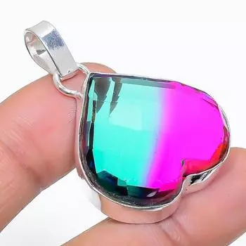 Natural Bi Tourmaline Gemstone Handmade 925 Sterling Silver Pendant 1.58 p4g56