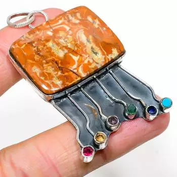 Natural Bird Eye Jasper,Amethyst Gemstone 925 Sterling Silver Pendant 2.48 O8K27