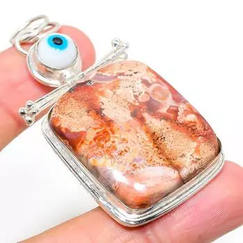 Natural Bird Eye Jasper,Evil Eye Gemstone 925 Sterling Silver Pendant 2.60 W5w88