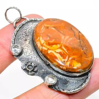 Natural Bird Eye Jasper, Topaz Gemstone 925 Sterling Silver Pendant 2.52 C2c07