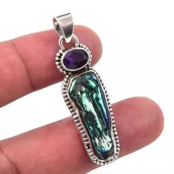 Natural Biwa Pearl,African Amethyst 925 Solid Sterling Silver Pendant 1.75 V8u03