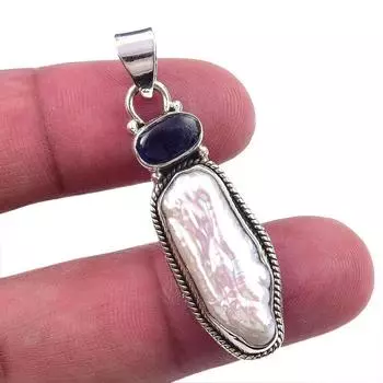 Natural Biwa Pearl, Kyanite 925 Solid Sterling Silver Jewelry Pendant 1.75 Z7g21