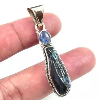 Natural Biwa Pearl,Kyanite Gemstone 925 Solid Sterling Silver Pendant 2 a1K88