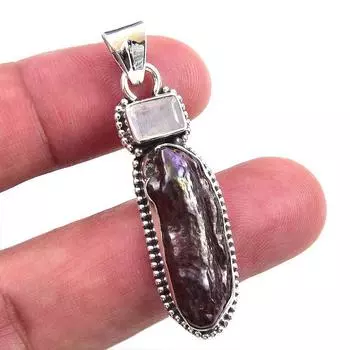 Natural Biwa Pearl,Rainbow Moonstone 925 Solid Sterling Silver Pendant 1.7 b6L85