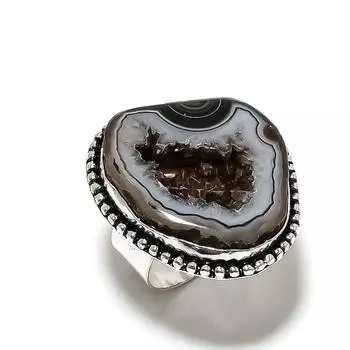 Natural Black Condor Agate Gemstone 925 Sterling Silver Gift Ring Size 9 K1g84