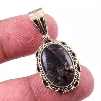 Natural Black Copper Turquoise 925 Solid Silver Gift TwoTone Pendant 1.25 n6W65