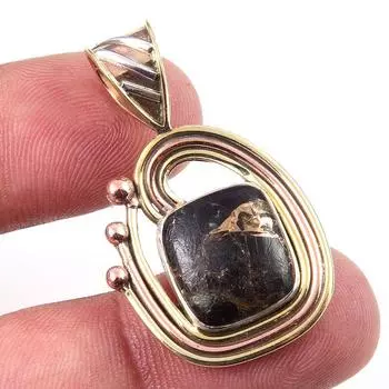 Natural Black Copper Turquoise 925 Solid Silver Gift TwoTone Pendant 1.50 q0O22