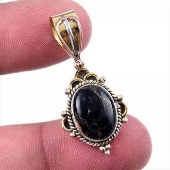 Natural Black Copper Turquoise 925 Solid Silver Gift TwoTone Pendant 1.50 z9n35