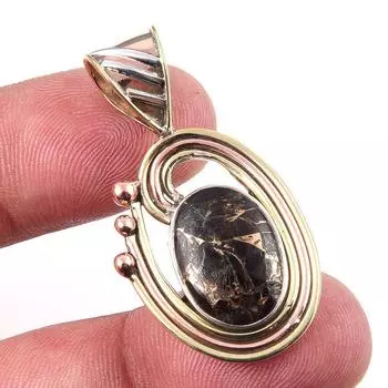 Natural Black Copper Turquoise 925 Solid Silver Gift TwoTone Pendant 1.50 F4L37