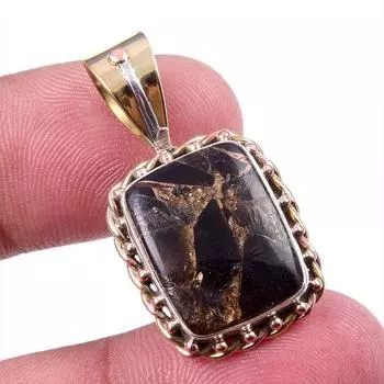 Natural Black Copper Turquoise 925 Solid Silver Gift TwoTone Pendant 1.25 m2H91