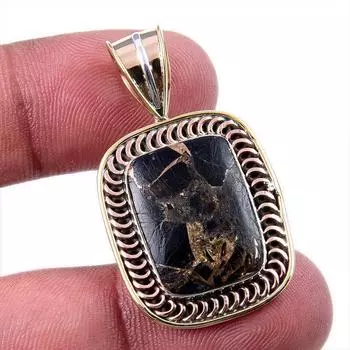 Natural Black Copper Turquoise 925 Solid Silver Gift TwoTone Pendant 1.50 Z3K80