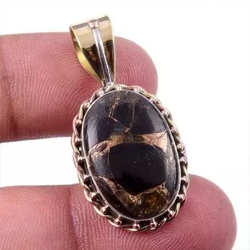 Natural Black Copper Turquoise 925 Solid Silver TwoTone Gift Pendant 1.5 t4A80