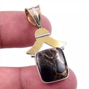 Natural Black Copper Turquoise 925 Solid Silver Gift TwoTone Pendant 1.50 S1r82