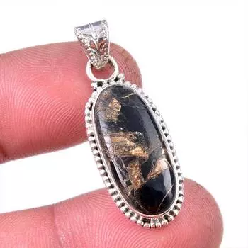 Natural Black Copper Turquoise 925 Solid Sterling Silver Gift Pendant 1.50 l4l93