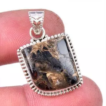 Natural Black Copper Turquoise 925 Solid Sterling Silver Gift Pendant 1.25 y6A61