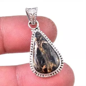 Natural Black Copper Turquoise 925 Solid Sterling Silver Gift Pendant 1.25 Q8s51