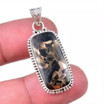 Natural Black Copper Turquoise 925 Solid Sterling Silver Gift Pendant 1.50 L4s37