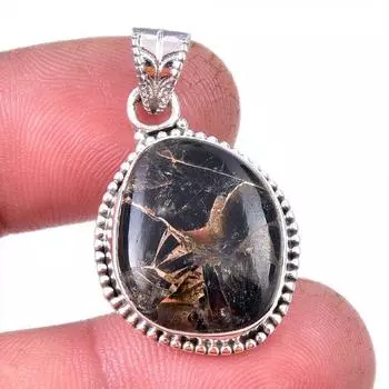 Natural Black Copper Turquoise 925 Solid Sterling Silver Gift Pendant 1.25 e3N47