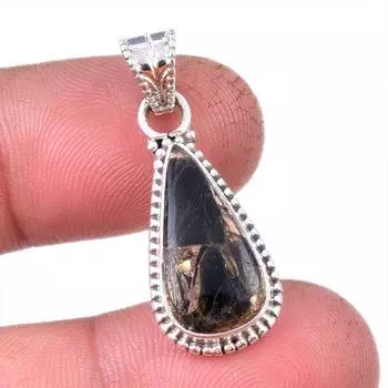 Natural Black Copper Turquoise 925 Solid Sterling Silver Gift Pendant 1.50 q7S88