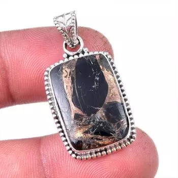 Natural Black Copper Turquoise 925 Solid Sterling Silver Gift Pendant 1.50 j0l35