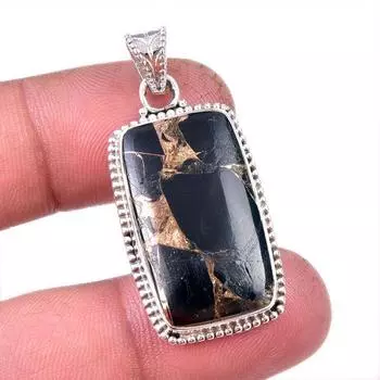 Natural Black Copper Turquoise 925 Solid Sterling Silver Gift Pendant 1.50 o7y47