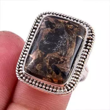 Natural Black Copper Turquoise 925 Solid Sterling Silver Jewelry Ring S.8.5 o9a47