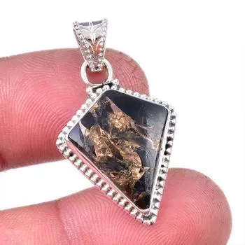 Natural Black Copper Turquoise 925 Solid Sterling Silver Gift Pendant 1.50 v5m08