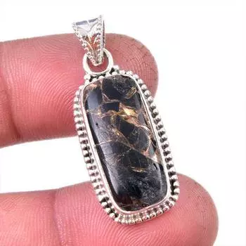Natural Black Copper Turquoise 925 Solid Sterling Silver Gift Pendant 1.50 Y2d47