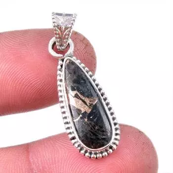 Natural Black Copper Turquoise 925 Solid Sterling Silver Gift Pendant 1.25 R6o55
